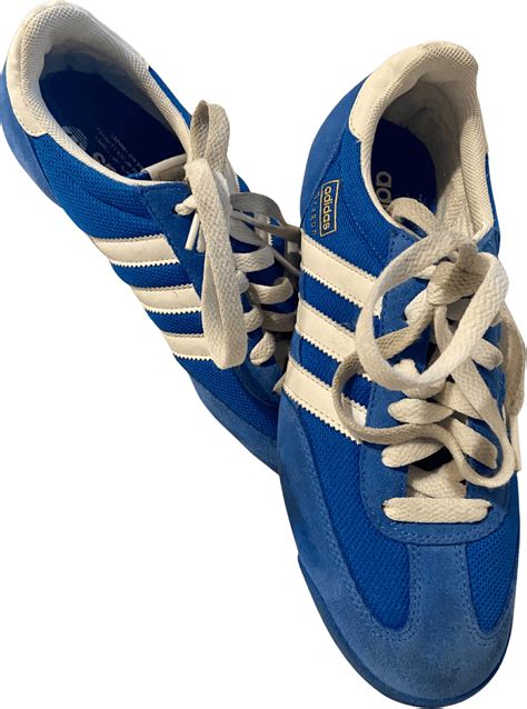 blue suede adidas sneakers.